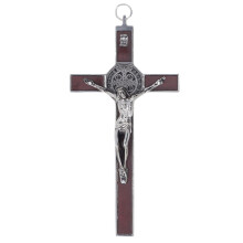 Arte de parede em metal com a medalha de São Bento, crucifixo de parede para fortificação espiritual com design em esmalte colorido, presente