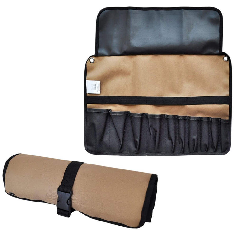 Heavy Duty 600D Polyester Tool Roll With 10 Pockets, Rollup Wrench Organizer Bag For Garage, Workshop, Vehicle, Khaki 9094768991527