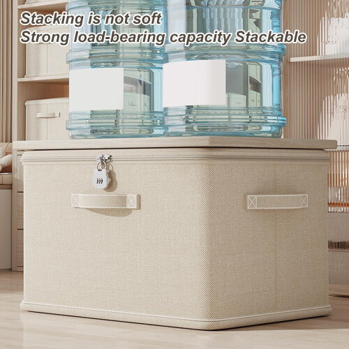 Lockable Storage Box with Handle, Waterproof Odor Proof Stackable Organizer Bin, Cream Large 1