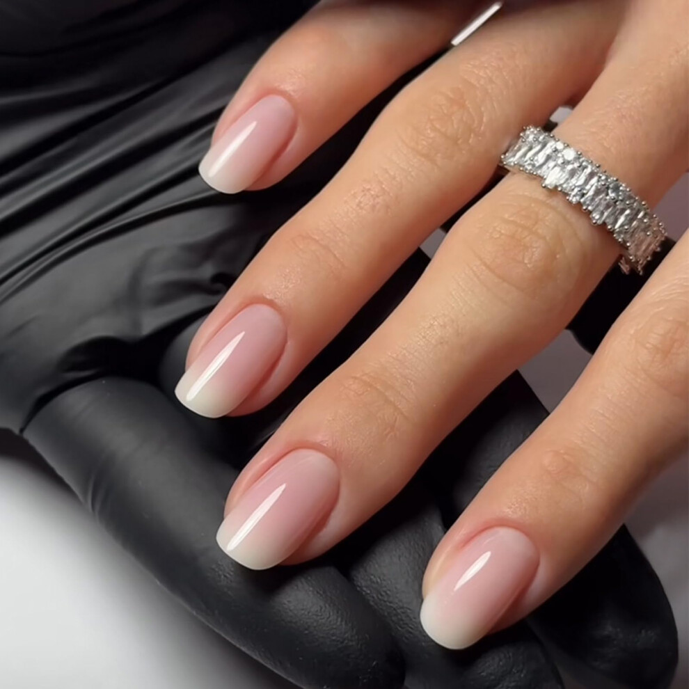 24Pcs Square False Nails Short Nails Decors French Tip Press On Nails Glossy Stick On Nails Artificial Nails For Women
