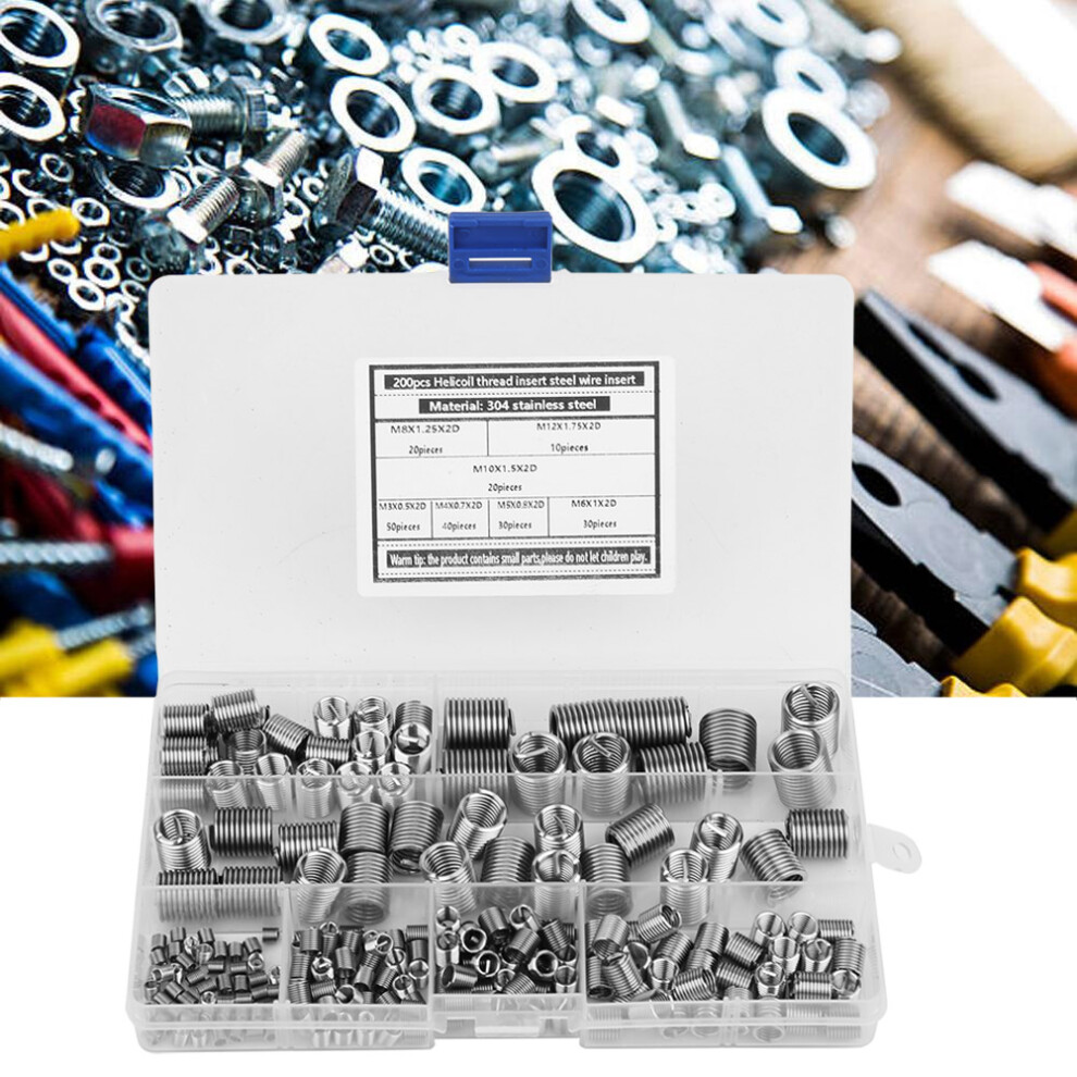 200Pcs Stainless Steel Thread Insert Assorted Set M3-M12 Durable Metal Fixings 6901379747661