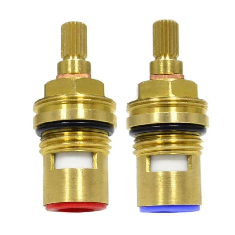 Faucet Cartridge Replacement Pair G1/2 Inch Brass Ceramic Tap Valve 53Mm 20 Spline Quarter Turn 9187378981252