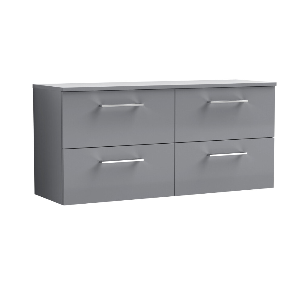 Balterley Level Modern Bathroom 1200Mm Wall Hung 4 Soft Close Drawer Vanity Unit With Worktop, 557 X 1205 X 390Mm, Satin Grey