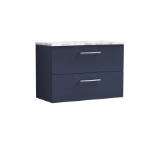 Balterley Level 800mm Wall Hung 2 Drawer Vanity Unit with Laminate Worktop for Stylish Compact Bathroom Storage - Midnight Blue