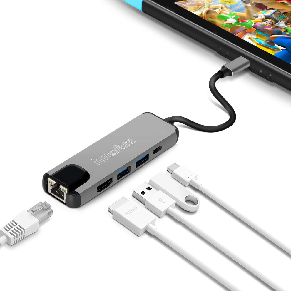 Usb C Hub Multiport Adapter 5In1 With 4K Hdmi, Gigabit Ethernet, Usbc Pd, Dual Usb 3.0 For Switch And Laptops 9199774762403