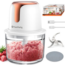 Cordless Food Processor with 5Cup Glass Bowl, USBC Rechargeable Mini Electric Chopper Rose Gold