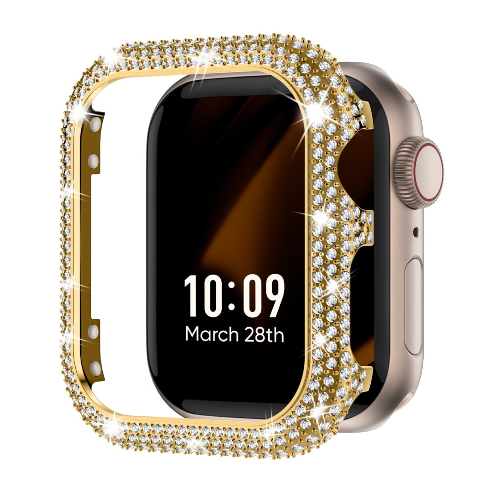 Bling 40Mm Stainless Steel Rhinestone Protective Cover Case For Women Compatible With Apple Watch Gold 9187378982228