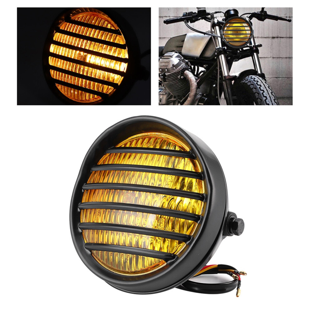 Glass 6In Motorcycle Headlight Grill With 35W Halogen Bulb Yellow 4651379749784