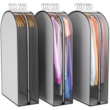 40 Inch Gusseted Garment Bags for Hanging Clothes with Clear Panel, Breathable Dustproof Suit Covers, 3 Pack Grey