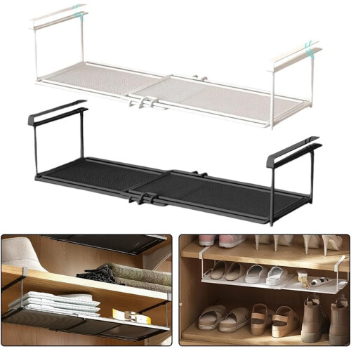 Metal Under Shelf Organizer 30 To 60 Cm Adjustable White Kitchen Storage Rack 2
