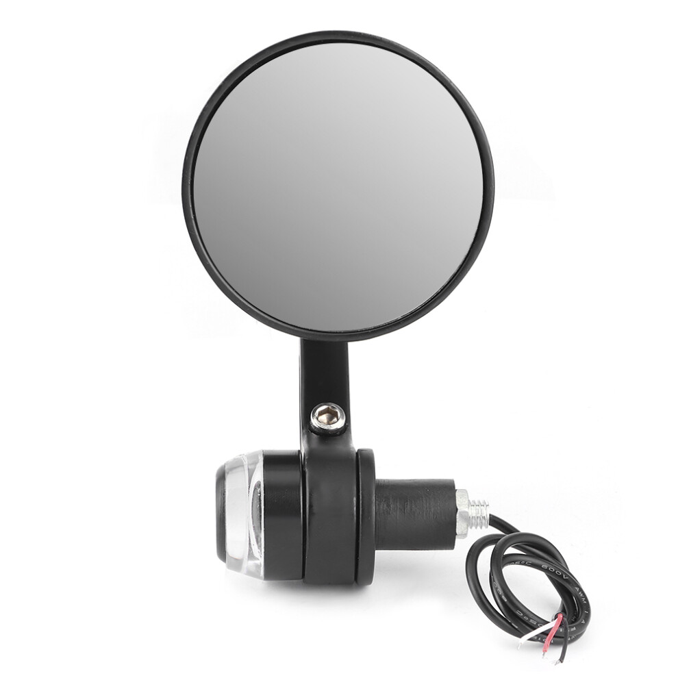 2Pcs 22Mm 7/8In Handlebar End Round Rearview Mirrors With Led Turn Signal Light 9441379750218