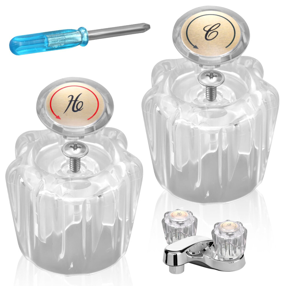 Shower Faucet Handle Replacement Set, Acrylic Hot Cold Knobs For Bathtub, Compatible With Delta 9187378982785