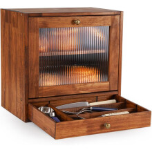 Large Wooden Bread Box TwoTier Storage with Adjustable Shelf, Drawer and Clear Acrylic Door