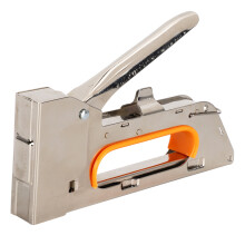 Wire Stapling Tool With Short Span Handle Easy Squeeze All Steel Construction Adjustable Staple Guide Manual Pressure Settings Durable Iron Stapler