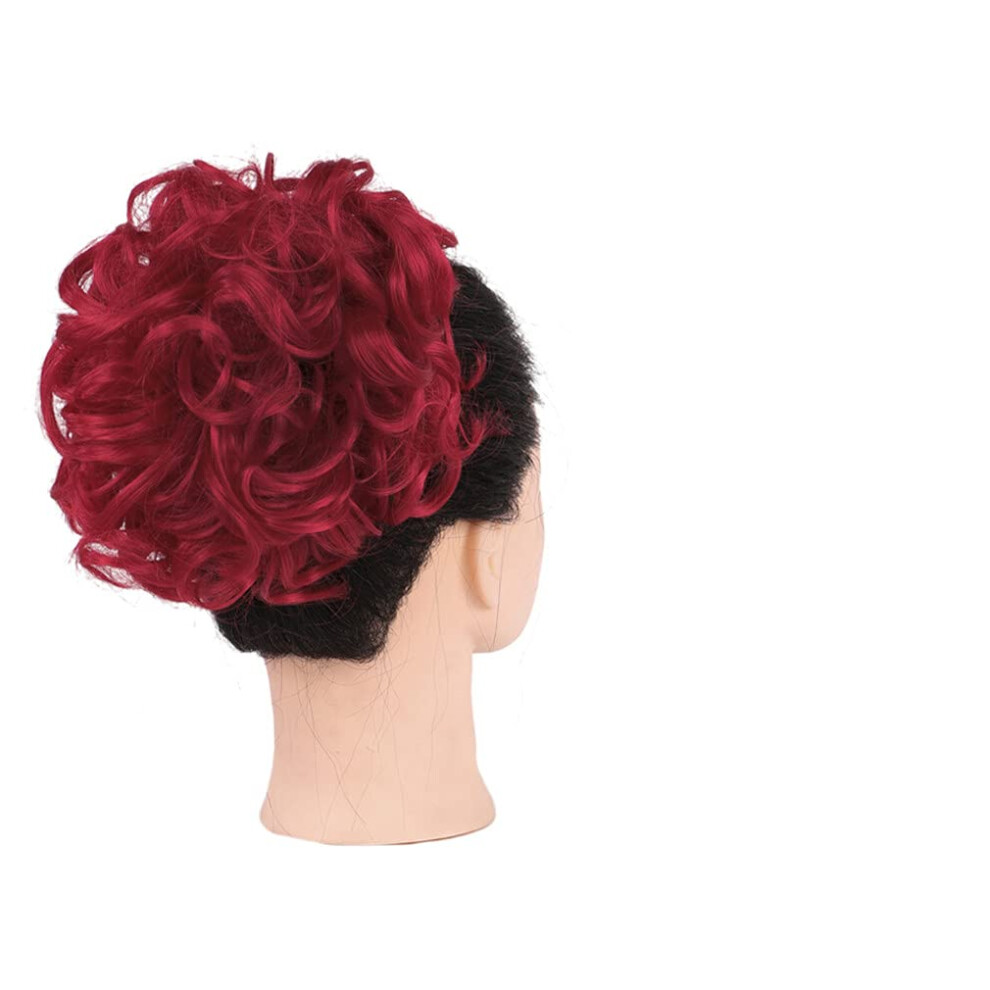 Unisex Red Hair Bun Extension Messy Bun Hair Piece Synthetic Clipon Chignon For Women Instant Volume Boost