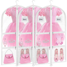 Dance Costume Garment Bag 40 Inch Clear PVC with 5 Pockets Waterproof 3 Pack for Travel