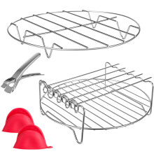 2 Pcs Air Fryer Accessories Set with Double Layer Stainless Steel Round Rack and Skewers