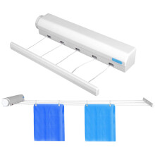 Retractable Clothesline with Adjustable Lock, Wall Mounted Telescopic Design for Indoor Outdoor Laundry Drying, 8kg Capacity, Five Ropes
