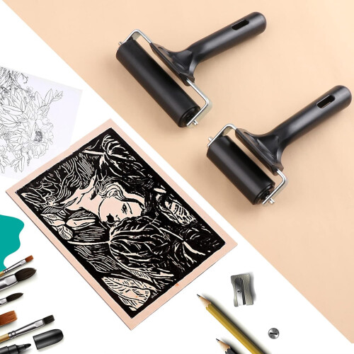 Quality Rubber Rollers,Set of 2 for Block Printing Art Crafts 1