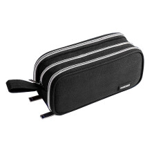 Canvas Fabric Pencil Case, Multicompartments Large Capacity School Organizer, Multifunctional Storage with Smooth Zippers For Students Adults (Black)