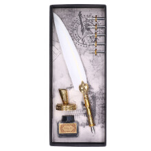 Stilou caligrafic, set de stilouri vintage cu gravură cu dragon și pene lucrate manual, design retro cu model gravat cu pene, stilou cu pană