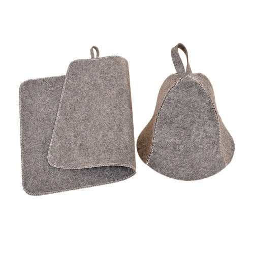 Wool Felt Sauna Hat Reusable Shower Cap for-Gray hat and pad