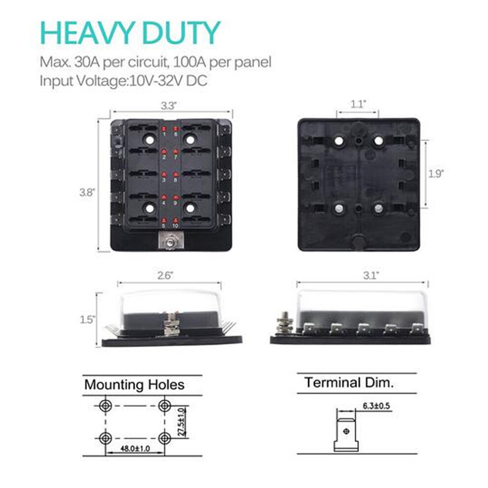 6 Slot Blade Fuse Box With Led Safety Indicator For Car Boat Marine & Aircraft 8221379757995