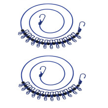 2 Pack Adjustable Windproof Bungee Clothesline with Clips for Travel Camping Outdoor Hanging