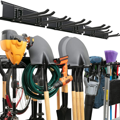 48 Inch Garden Tool Organizer Wall Mount Rack with Heavy Duty Adjustable Holders for MultiTool Storage 1