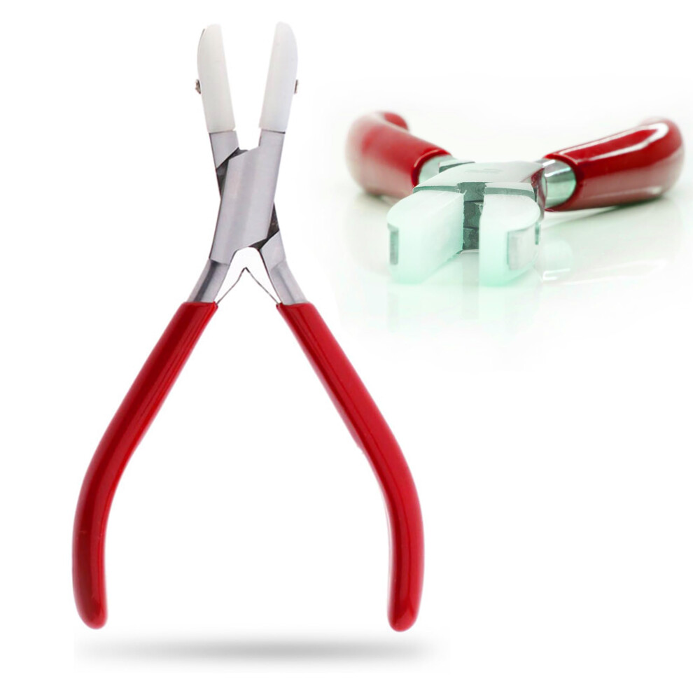 Jewelry Pliers With Nylon Jaw For Delicate Work, 5.5In Precision Flat Nose, Optical Red 9187378986578