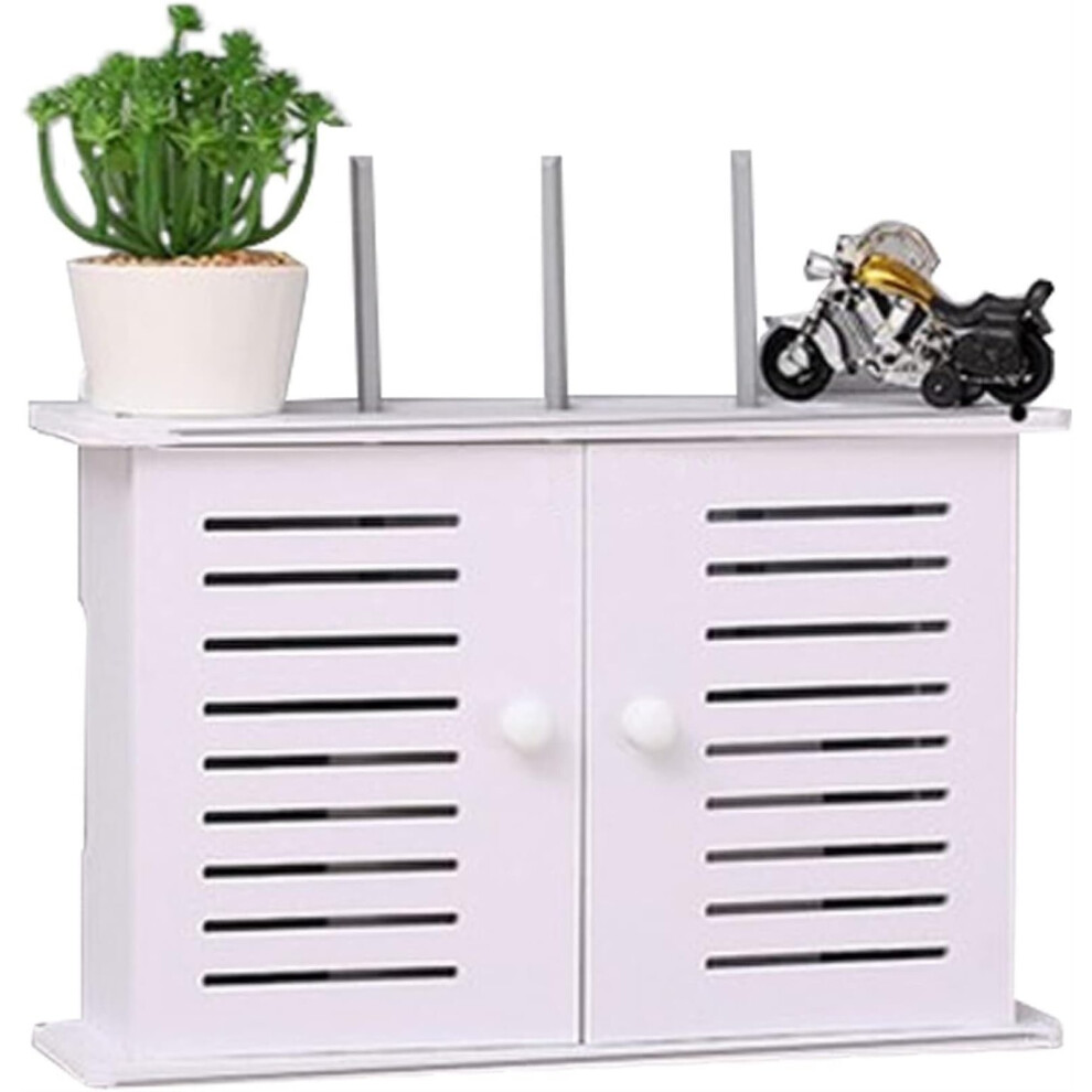 Wifi Router Storage Box Wooden Wall Mount Shelf With Cable Management 2 Tier Decorative Design 9199774768368
