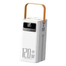 Solar Powers Bank 50K mAh 120W Portable Charger With Built In Cables Solar Survival Charger For Camping Hiking White