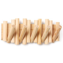 Wall Mounted Coat Rack with 5 Retractable Wooden Pegs, SpaceSaving Natural Wood Hooks