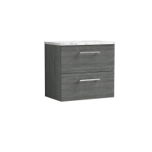 Balterley Level 600mm Wall Hung 2 Drawer Vanity Unit & Laminate Worktop for Modern Bathroom Storage - Anthracite Woodgrain