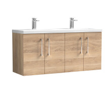 Balterley Level 1200mm Wall Hung 4 Door Vanity Unit with Double Basin for Modern Bathroom Storage - Bleached Oak
