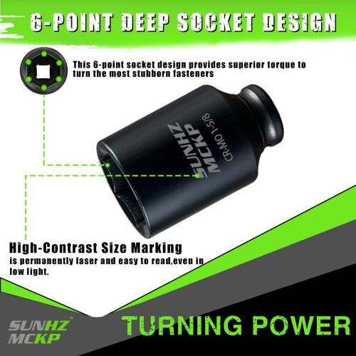 1/2 Inch Drive Impact Socket CRMO Deep 6 Point 41mm Axle Nut Socket HeavyDuty Torque Transfer 1