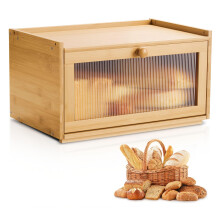 Large Capacity Bamboo Bread Box for Kitchen Counter with Acrylic Door, Farmhouse Stackable Design