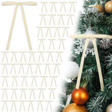 48 PCS Beige Velvet Christmas Tree Bows 5x7 Inch for Wreaths Garlands Indoor Outdoor Holiday Decor