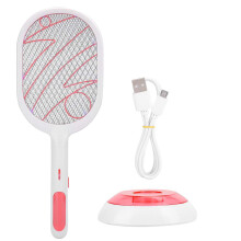 Mosquito Swatter With USB Rechargeable Base Powerful Mosquitoes Trap Lamp Safe To Touch 3 Layer Safety Mesh Double Switch Handheld Bug Zapper Racket