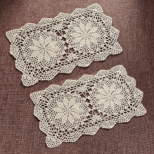 2 Pack Beige Crochet Lace Doilies 16x10 Inch Vintage Table Placemats for Furniture Protection