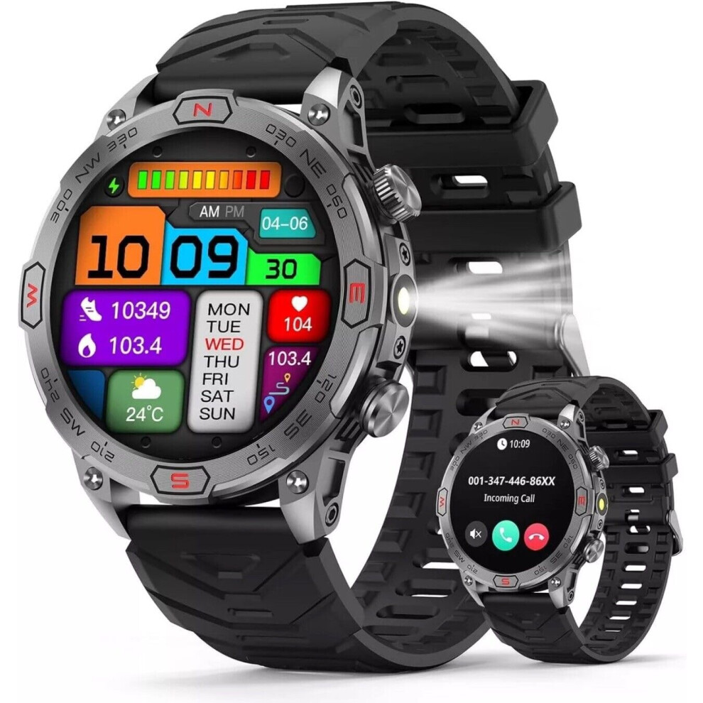 1.43 Inch Amoled Smartwatch With Bluetooth Calling Led Flashlight Waterproof Fitness Tracker 9365369607989