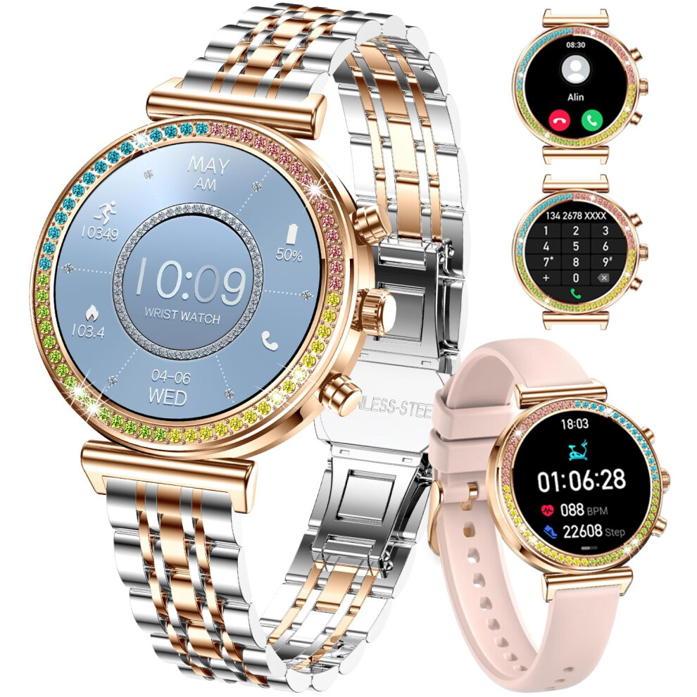 Women's Smartwatch With Bluetooth Calling, Heart Rate Monitor, Ip67 Waterproof, Dual Strap, For Android And Ios Gold 9094768001523