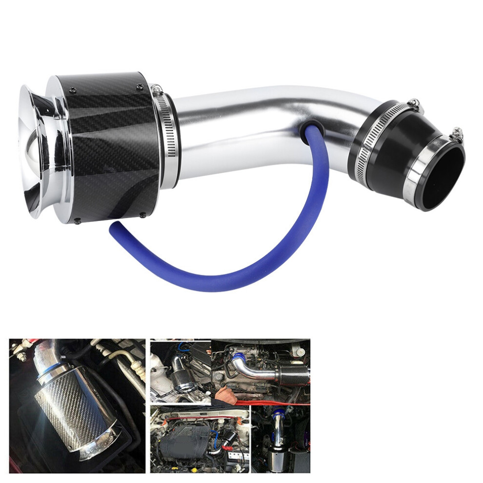 Carbon Fiber Style 76Mm Aluminum Cold Air Intake Filter Kit Small Silver 3371379767960