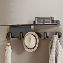 Wall Mounted Coat Rack with Shelves Rustic Carbon Steel Hooks 5/6 Hook Options Black 56cm