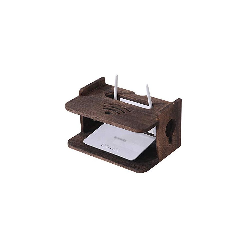 Wifi Router Wall Mount Shelf With Double Layer Storage And Cable Management, 29X19.5x11cm Brown 9094768002230