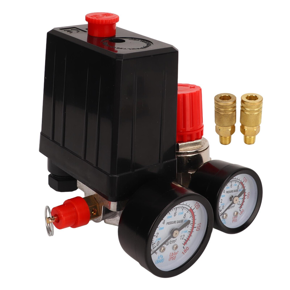 Air Compressor Pressure Switch With Gauge, 0180 Psi Control Valve, 3 In 1 Quick Connector Design 9199774773645