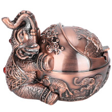 Retro Style Ashtray for Desktop, Semi-Closed Lid Design Windproof Zinc Alloy Cigarette Holder, Vintage Ashtray with Three Grooves for Office Home Car