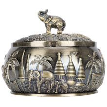 Vintage Cigar Ashtray with Metal Elephant Pattern, Three-dimensional Relief Zinc Alloy Smoking Holder with Semi-closed Lid, Windproof Ashtray