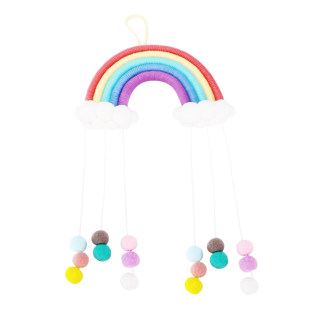 Handmade Craft Gift for Baby Kids Rooms Playroom Nursery Decor, Colorful Tapestry Rope Woven Tassel Art Boho Rainbow Macrame Wall Hanging, Pom Pom