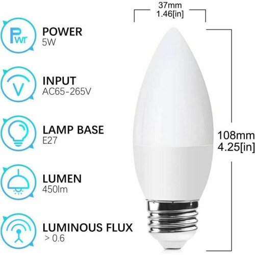 Energy Star LED, διακοσμητική λάμπα κεριού, 5W E27Base, άμεσης ενεργοποίησης, πλήρους 2